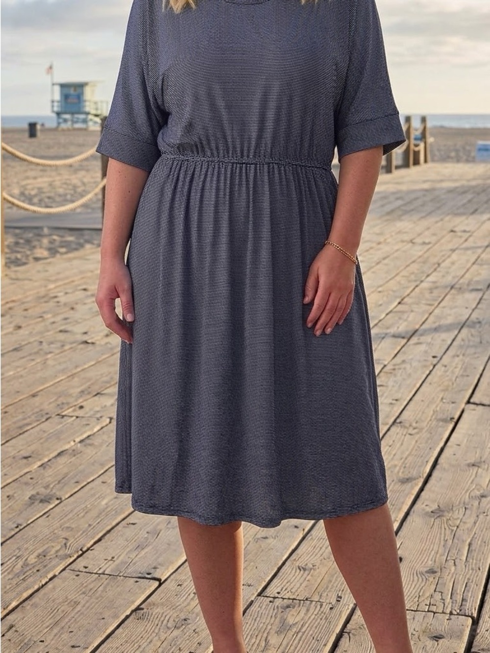 ANDREE BY UNIT Navy Short-Sleeve Elastic-Waist Swim Coverup Dress